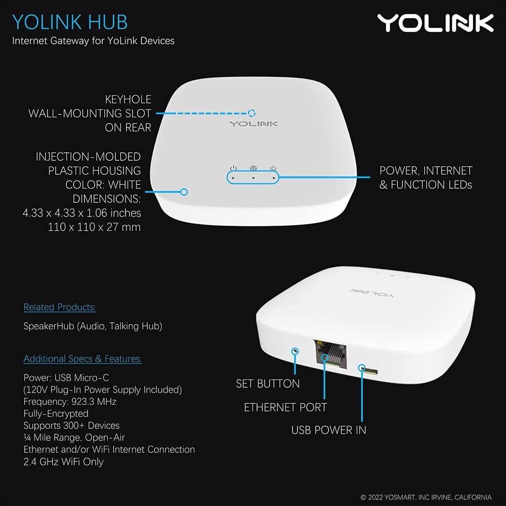 YoLink Hub Central Controller Only for Smart Home Devices 14 Mile Range Smart Hub LoRa Enabled Smart Home Automation Hub YS-HUB