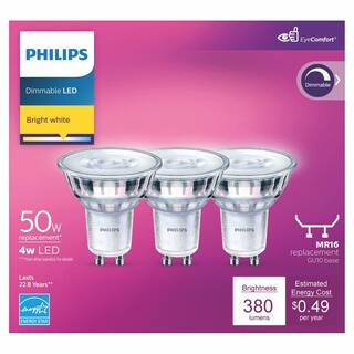 Philips 50-Watt Equivalent MR16 GU10 Base LED Light Bulb Bright White 3000K (3-Pack) 567313