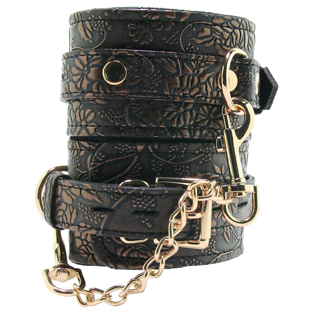 Lockable Lined Wrist Restraint Cuffs in Metallic Floral