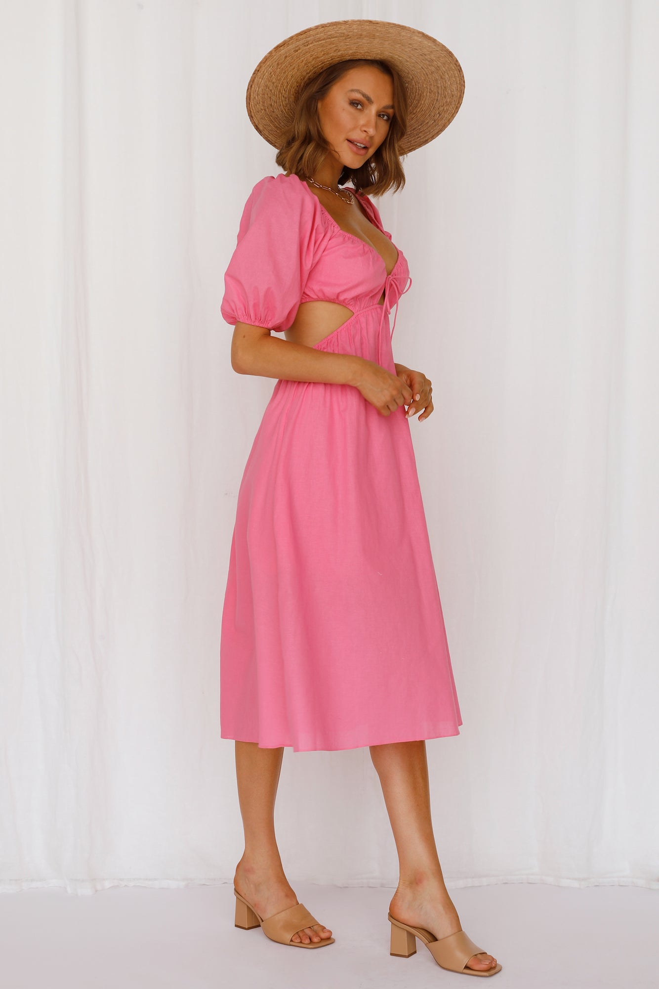 Come Fly With Me Midi Dress Hot Pink