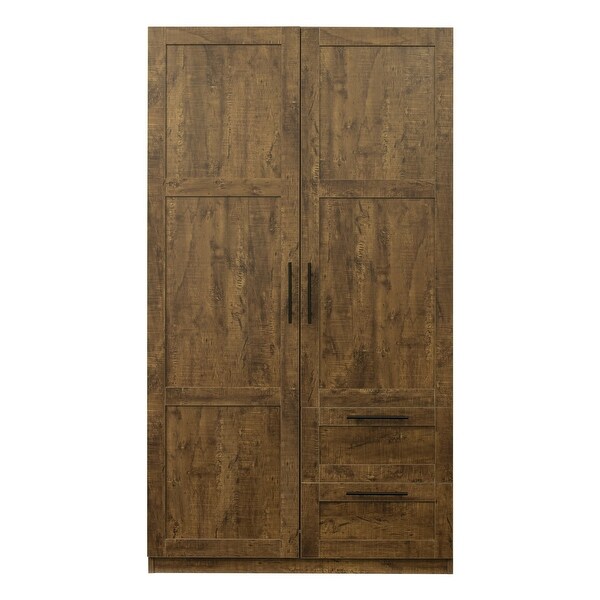 High wardrobe and kitchen cabinet with 2 doors， 2 drawers and 5 storage spaces，walnut - - 36528816