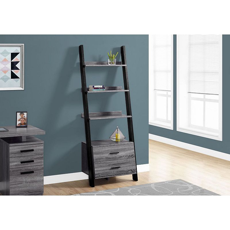 69 Gray and Black Contemporary Four Shelves Rectangular Ladder Bookcase