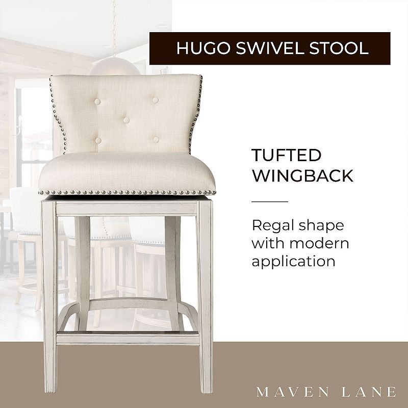 Maven Lane Hugo Counter Stool， White Oak Finish Natural Color Fabric Upholstery