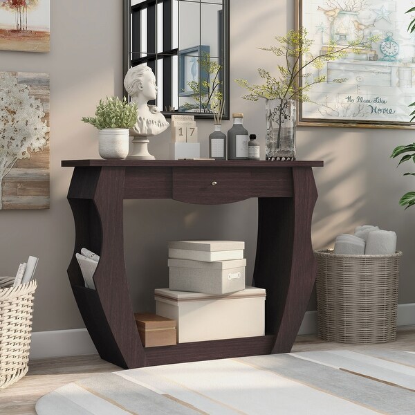 Furniture of America Caveline Contemporary Walnut Console Table