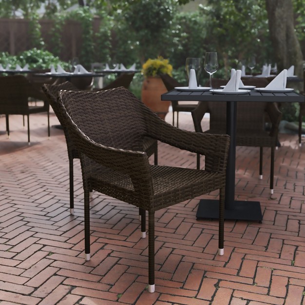 Flash Furniture Ethan Commercial Grade Stacking Patio Chair All Weather Pe Rattan Wicker Patio Dining Chair