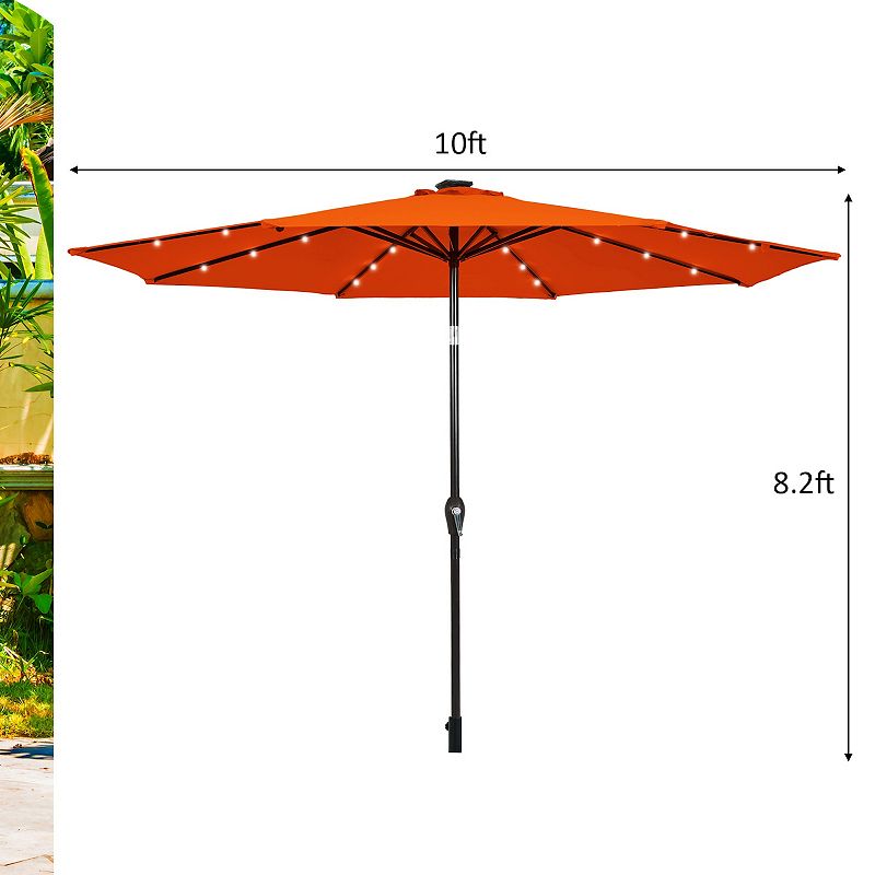 10' Solar LED Lighted Patio Market Umbrella Shade Tilt Adjustment Crank