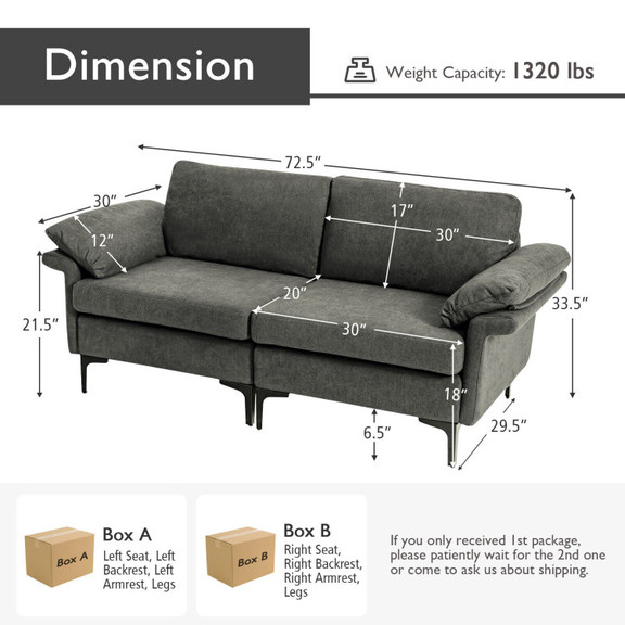 Costway 37821496 Modern Fabric Loveseat Sofa for w...