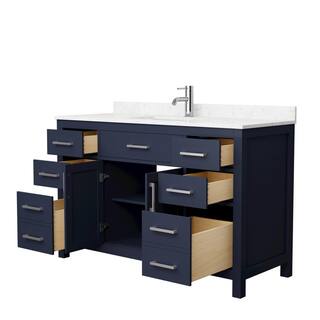 Wyndham Collection Beckett 54 in. W x 22 in. D x 35 in. H Single Sink Bathroom Vanity in Dark Blue with Carrara Cultured Marble Top WCG242454SBNCCUNSMXX