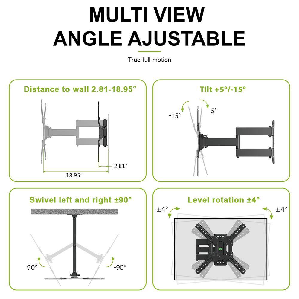 USX MOUNT Medium Full-Motion TV Mount for 26 in. to 55 in. Flat Screen TVs Max VESA 400x400mm and 60 lbs. HMM006