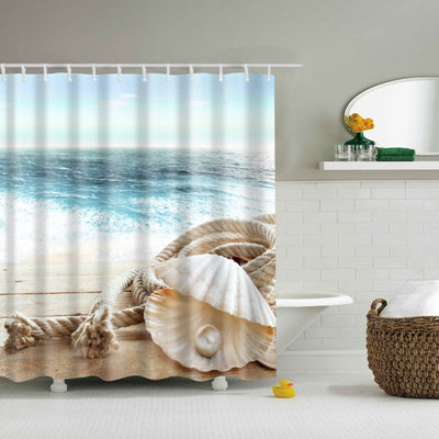 New Colorful Eco-friendly Beach Conch Starfish Shell Polyester  High Quality Washable Bath Decor Shower Curtains