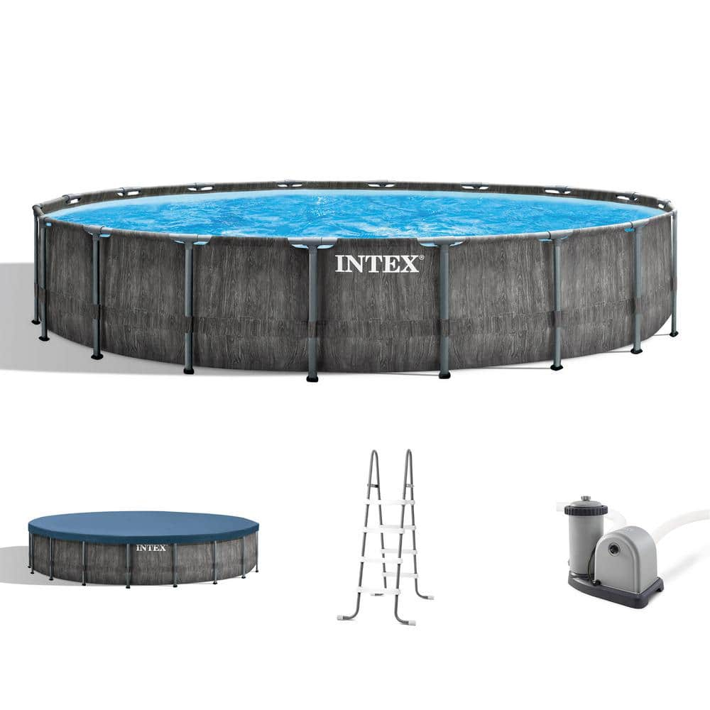 INTEX 18 ft. Round 48 in. Deep Hard Side Prism Steel Frame Above Ground Outdoor Swimming Pool Set 26743EH