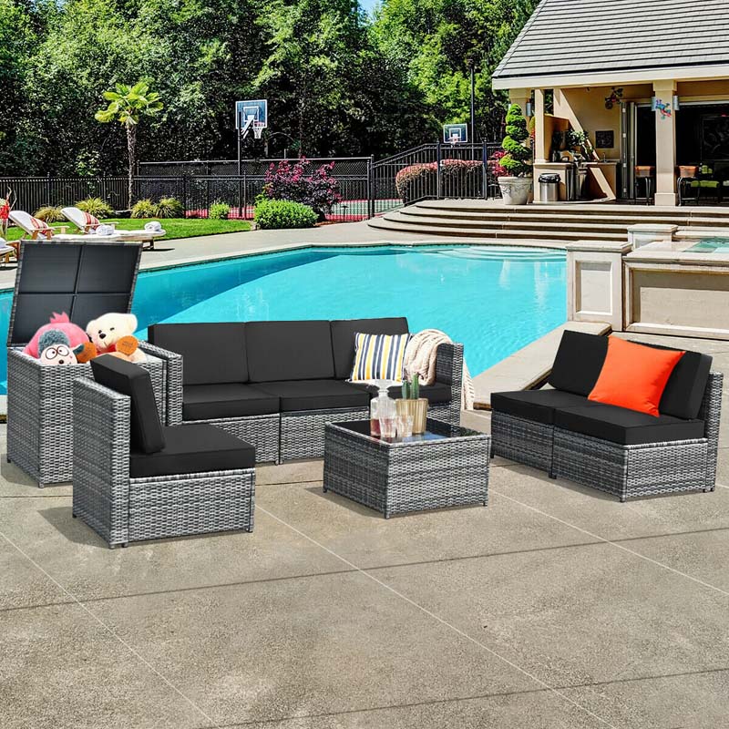 8 Pcs Rattan Patio Sectional Sofa Couch Set Outdoor Wicker Furniture Set with Storage Table & Cushions