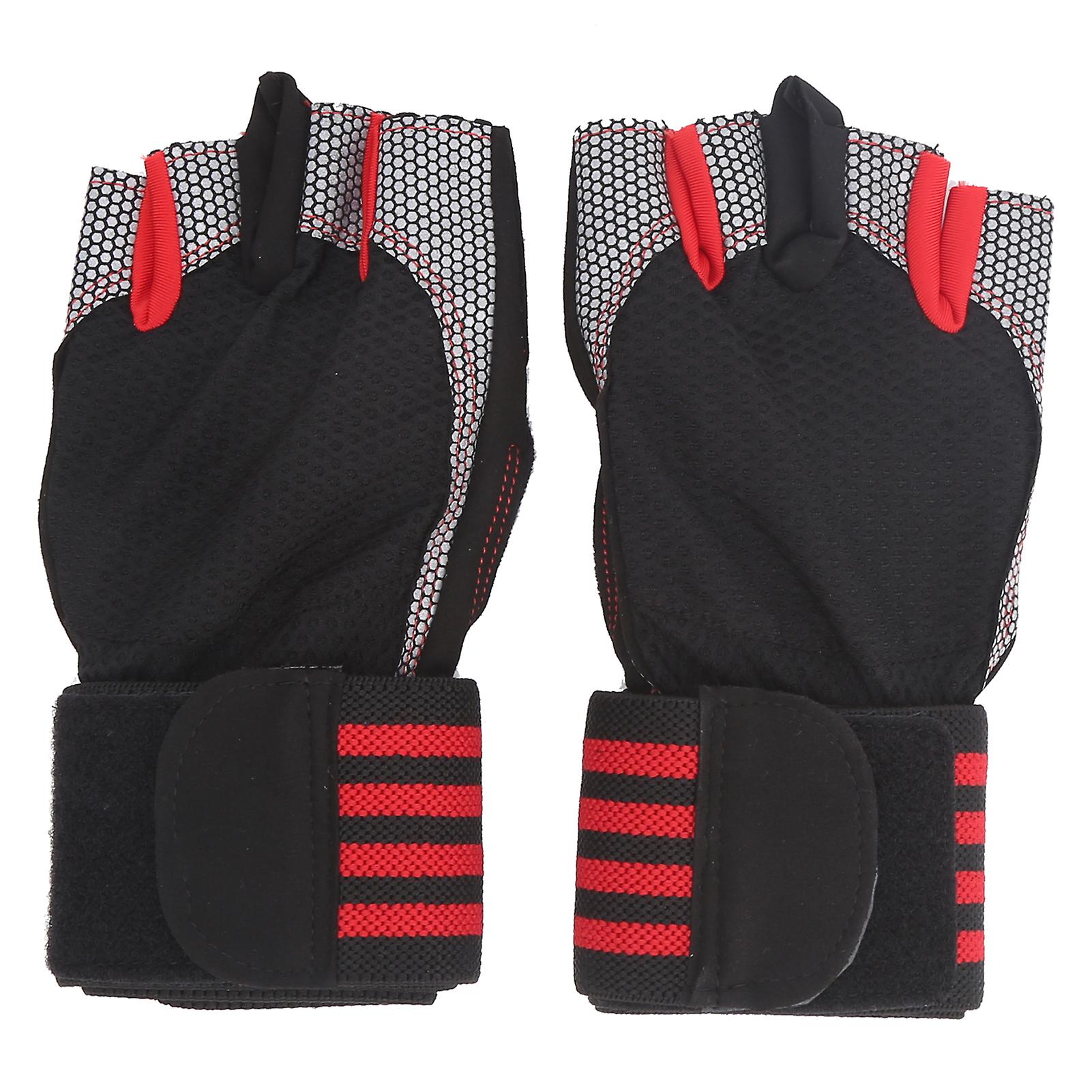 Half Finger Adjustable Cycling Protective Gloves Antislip Breathable Bicycle Glovesred