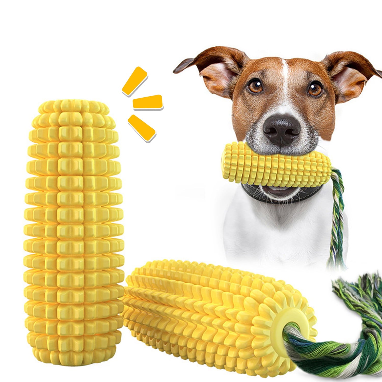 Dog Chew Toys， Puppy Toothbrush for Cleaning Teeth，Dog Squeak/Non-Squeak Toys Interactive Corn Toys， Dog Toys Aggressive Chewers for Small/Medium/Large Dog