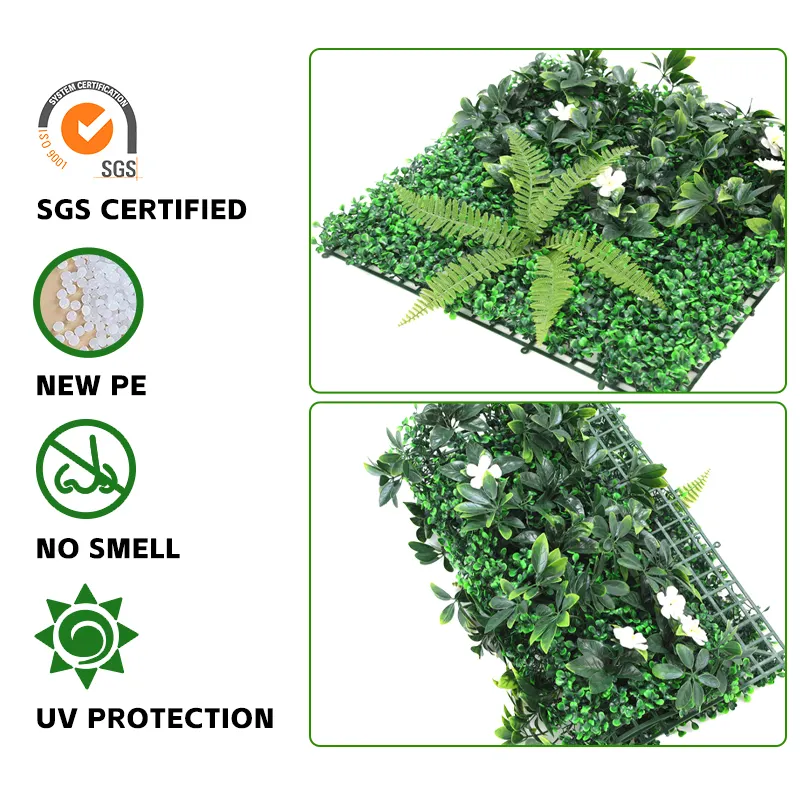 P165 Wedding Decoration Supplies Synthetic Grass with White Flower Panels Backdrop Artificial Green Wall