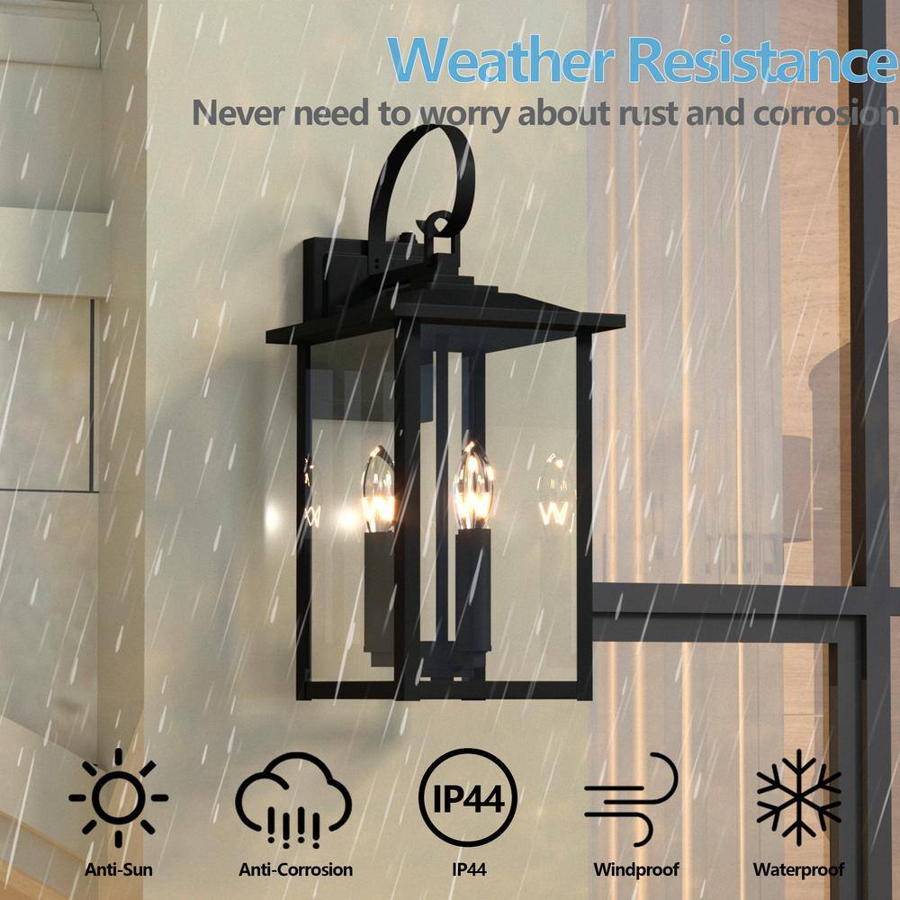 Maxax Hawaii 19.88 in. H 3-Bulb Black Hardwired Outdoor Wall Lantern Sconce with Dusk to Dawn MX7004-W3BK