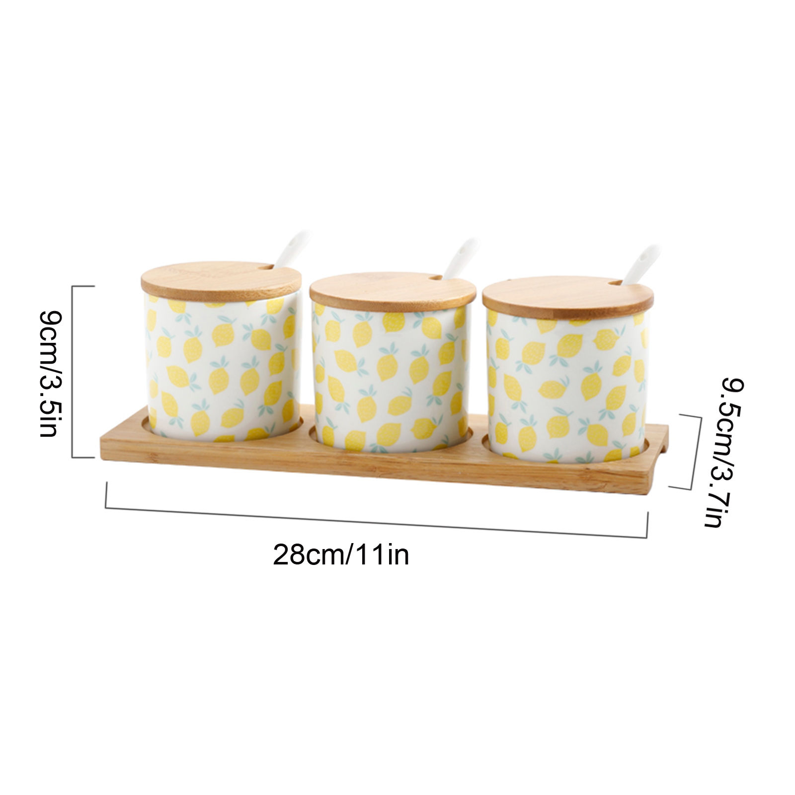 Cute Cartoon Sugar Bowl With Spoon， Fruit Pattern Sugar Container， Porcelain Moisture And Dustproof Spice Jars， Sugar Pot With Wooden Lid-lemon-200ML