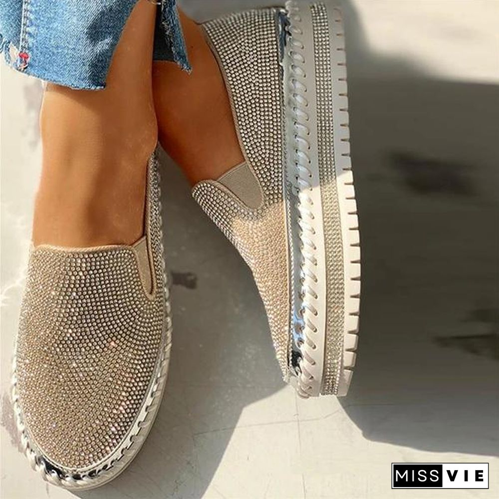 Women Casual Fashion Rhinestone Slip-on Loafers/ Sneakers