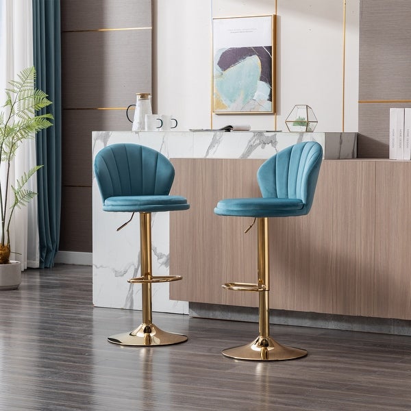 Modern Set of 2 Bar Stools with Footrest and Base