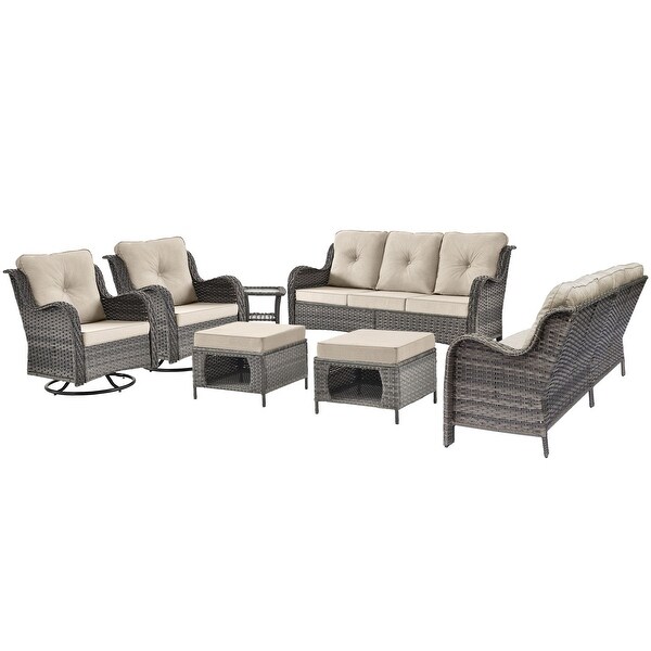 Wicker Patio Furniture Conversation Set with High Back Swivel Chairs and Storage Ottomans，Cushions Included🎃