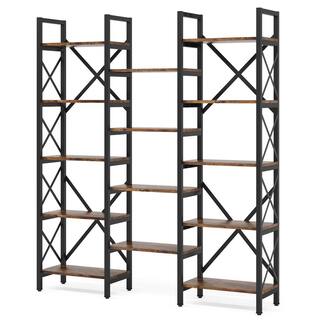 Tribesigns Earlimart 69 in. Vintage Brown Wood Triple Wide 5-Tier Bookcase 14-Shelves Tagere Large Open Bookshelf TJHD-HOGA-C0457