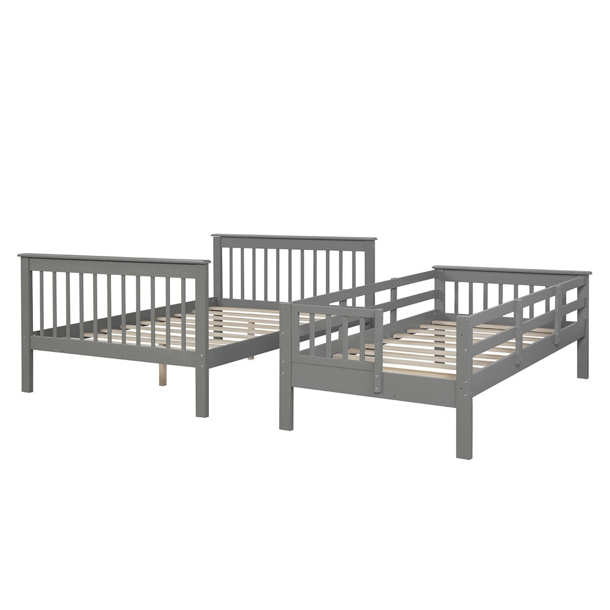 VIRUBI Twin over Full Bunk Bed with Twin Trundle, Storage Shelves, Full-Length Guardrail and Stairs, Multiple Colors