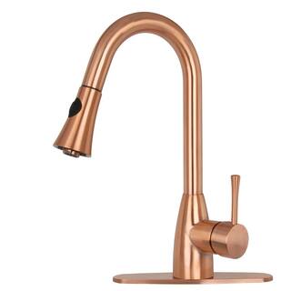 Akicon Single-Handle Pull-Down Sprayer Kitchen Faucet in Copper AK455C