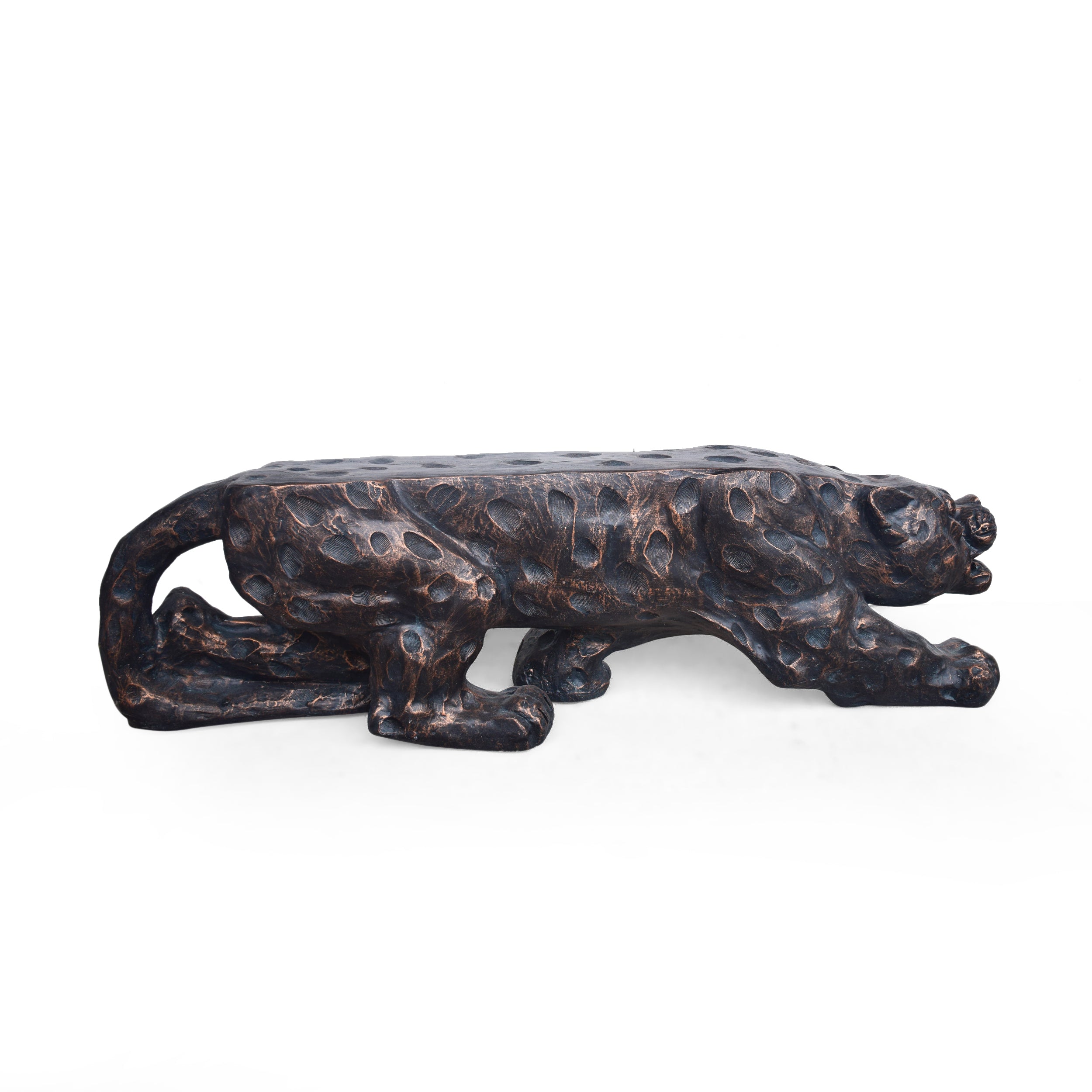 Emersyn Outdoor Leopard Shaped Concrete Bench, Antique Copper Finish