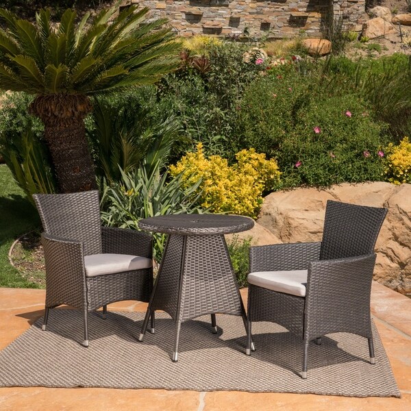 Melissa Outdoor 3piece Wicker Bistro Set with Cushions by Christopher Knight Home