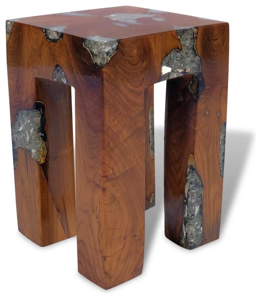 vidaXL Stool Ottoman Foot Rest Foot Stool Side Table Solid Teak Wood and Resin   Rustic   Side Tables And End Tables   by VirVentures  Houzz