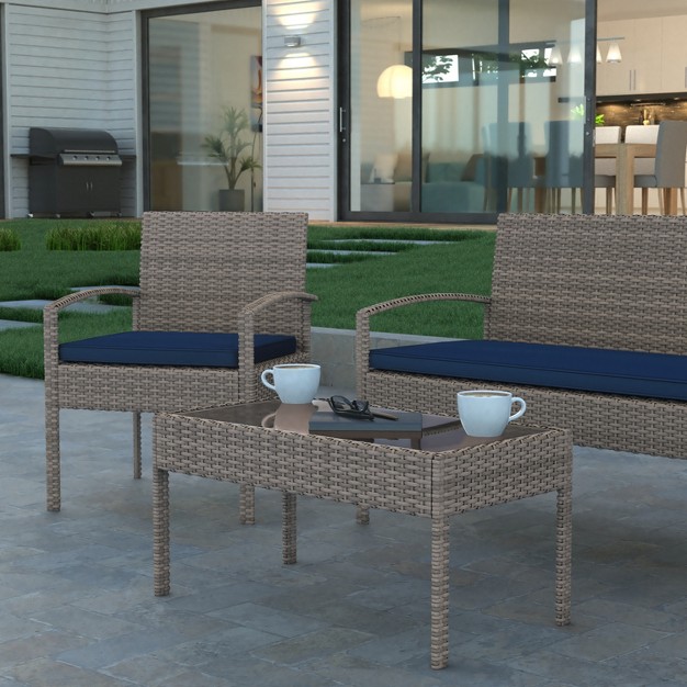 Emma And Oliver 4 Piece Patio Set With Steel Frame And Cushions Outdoor Seating