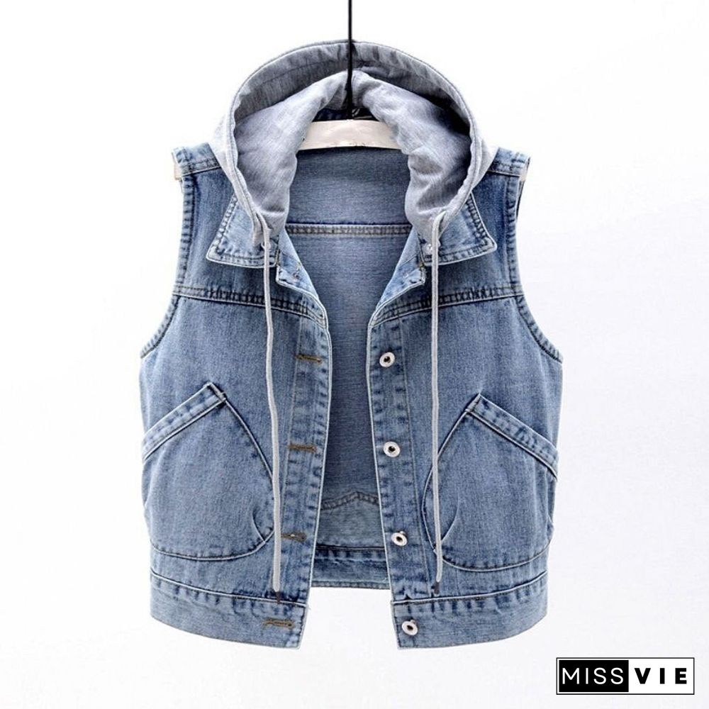 Jacket women Women's denim jacket short spring and autumn hooded jacket all-match student jacket Plush denim jacket Parkas