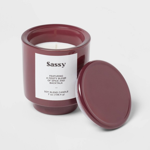 7oz Plum Exterior Painted Glass With Glass Lid Sassy Candle Purple