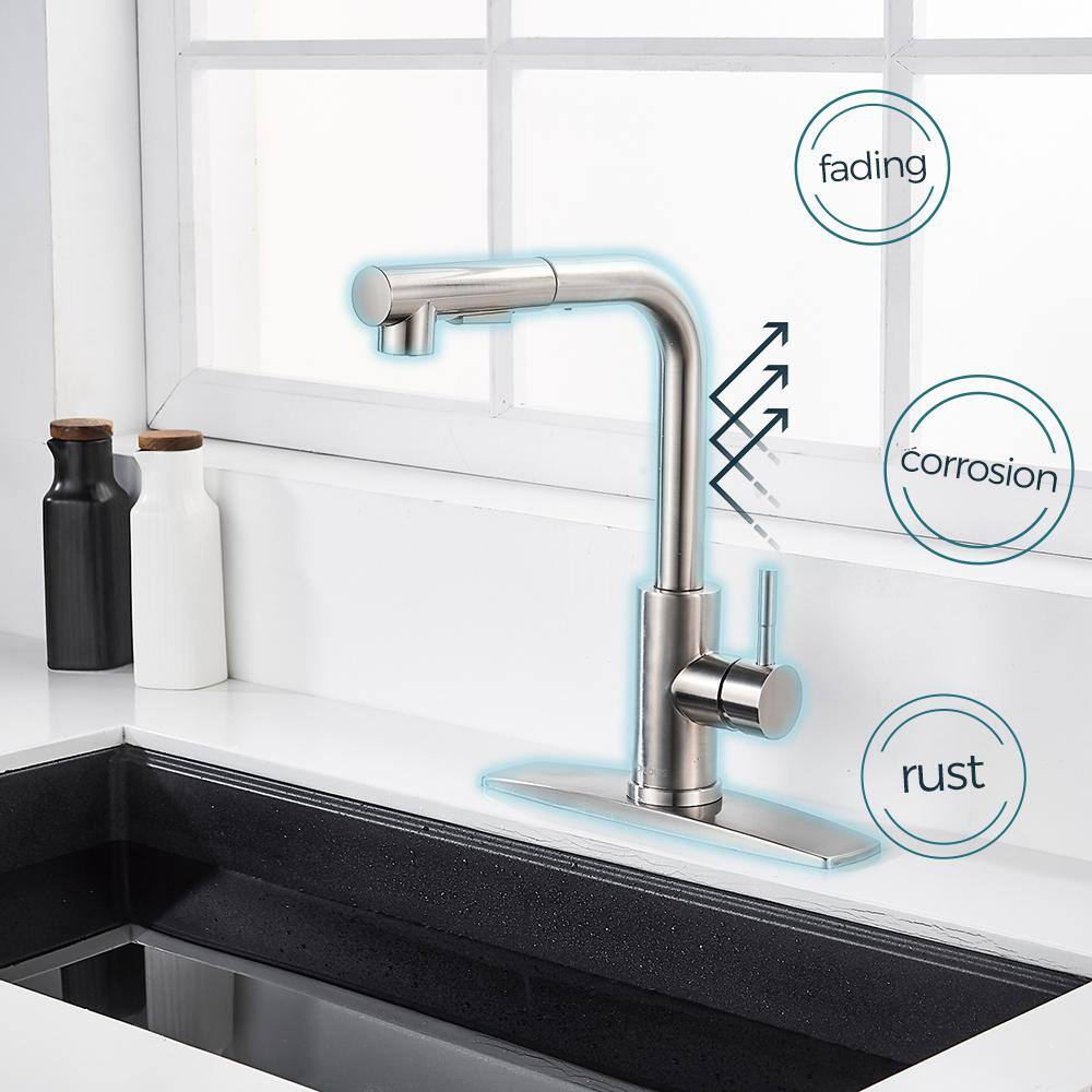 FORIOUS Single-Handle Kitchen Sink Faucet with Pull Down Sprayer Kitchen Faucet in Brushed Nickel HH0025BN