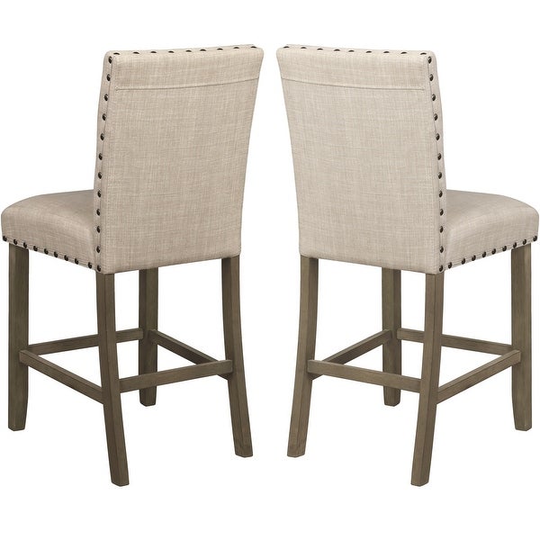 Classic Design Beige Upholsted Counter Height Dining Stools with Nailhead Trim (Set of 2)