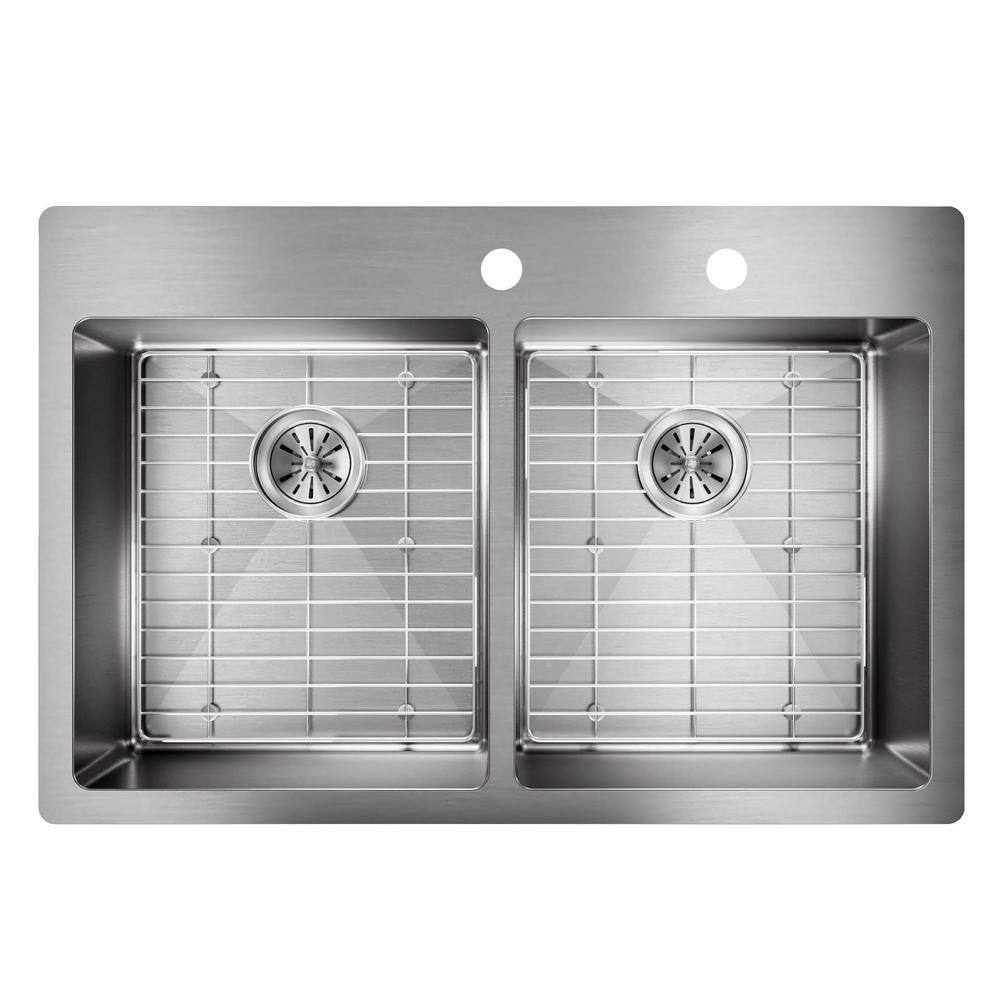 Elkay Crosstown Drop-InUndermount Stainless Steel 33 in. 2-Hole Double Bowl Kitchen Sink with Bottom Grids HDDB332292F