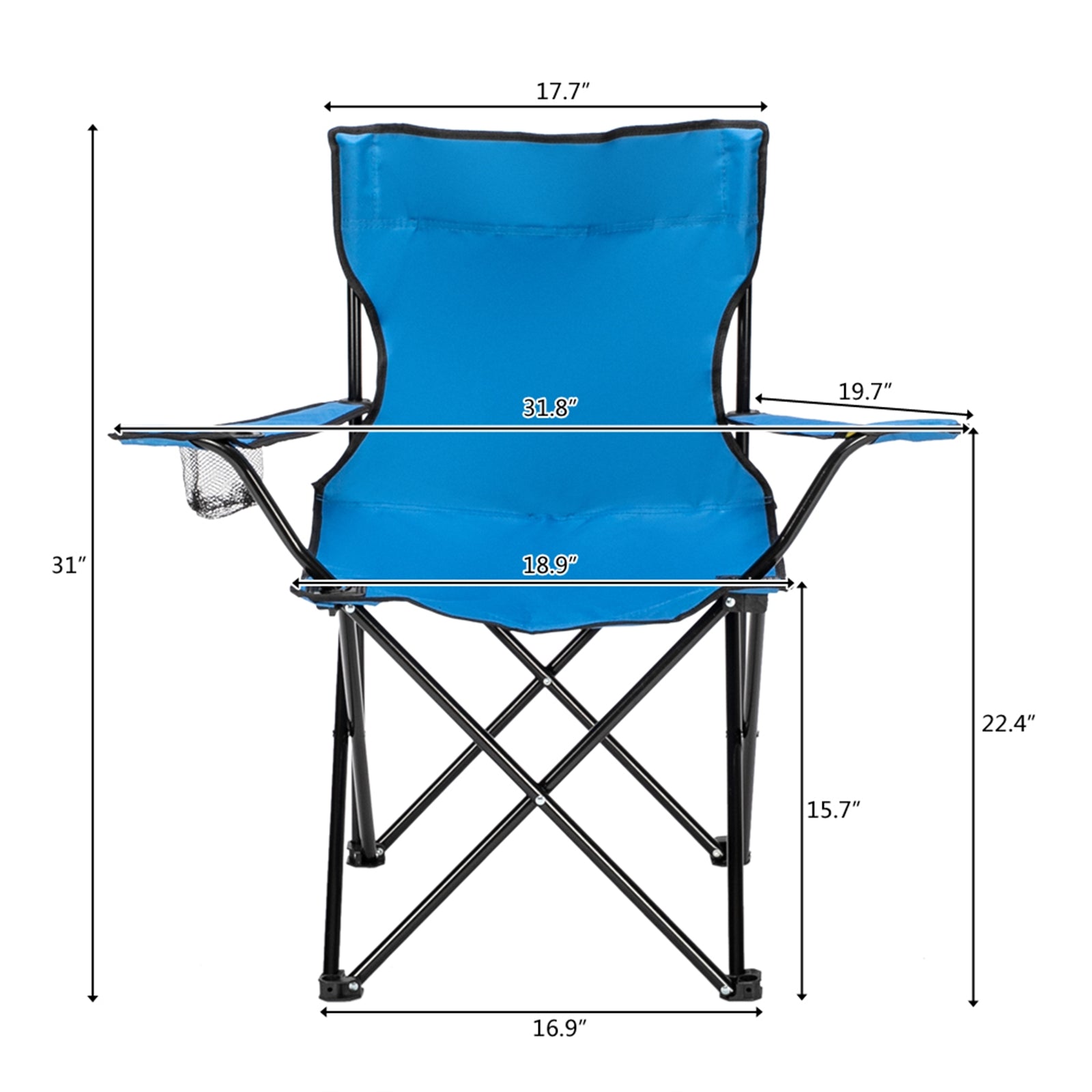 JUMPER Folding Camp Chair, Portable Beach Chairs Lawn Chairs Lounge Chairs with Armrest and Cup Holder for Fishing, Camping, and Outdoors, Blue