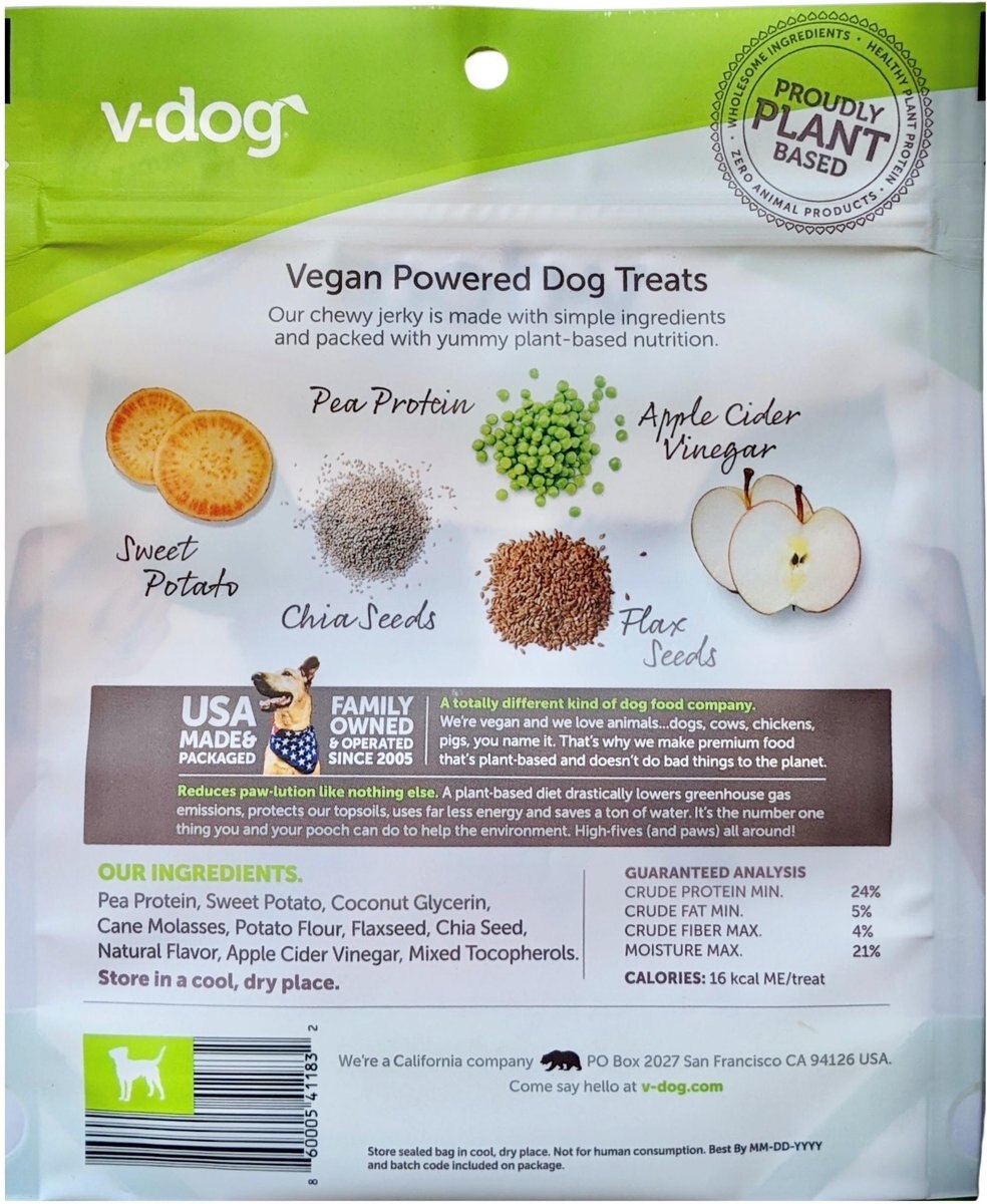 V-Dog Plant-Based Jerky Dog Treats， 8-oz bag