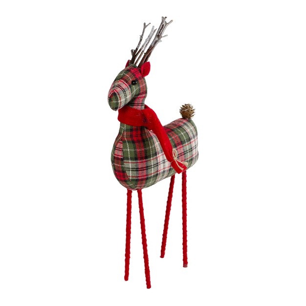 Red And Green Plaid Standing Reindeer Christmas Figure