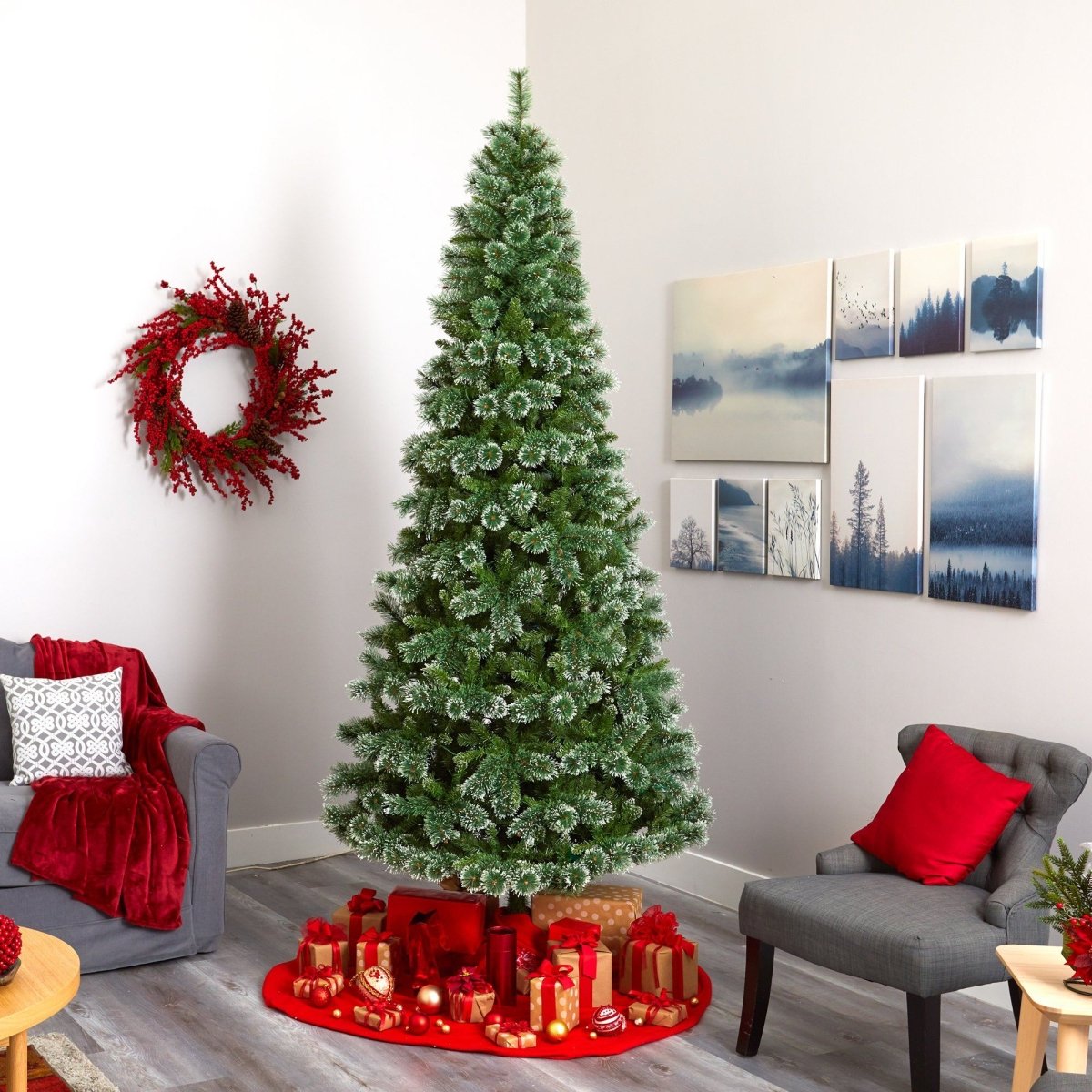 9’ Slim Snow Tip Pine Tree – A Tall, Festive Elegance for Any Space