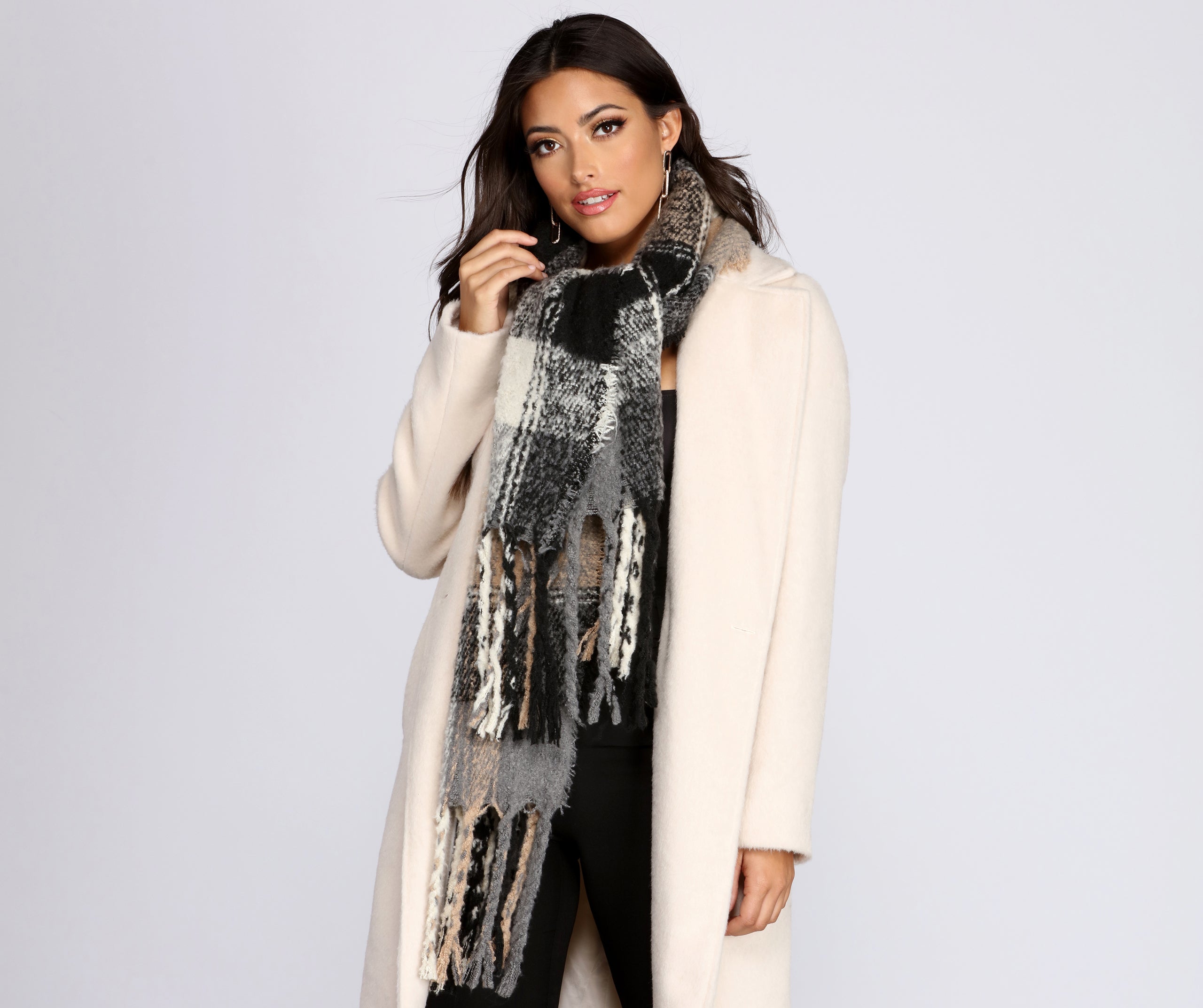 Extra Soft Plaid Fringe Over-sized Scarf