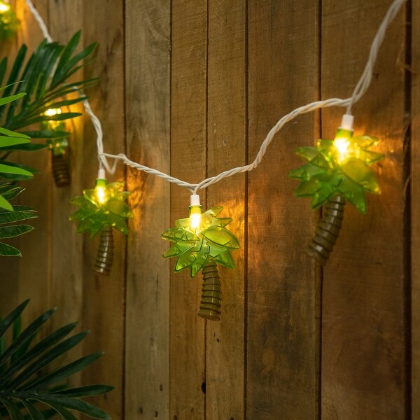 10ct Green AutumnPalm Tree Patio String Light Set 7.25ft White Wire