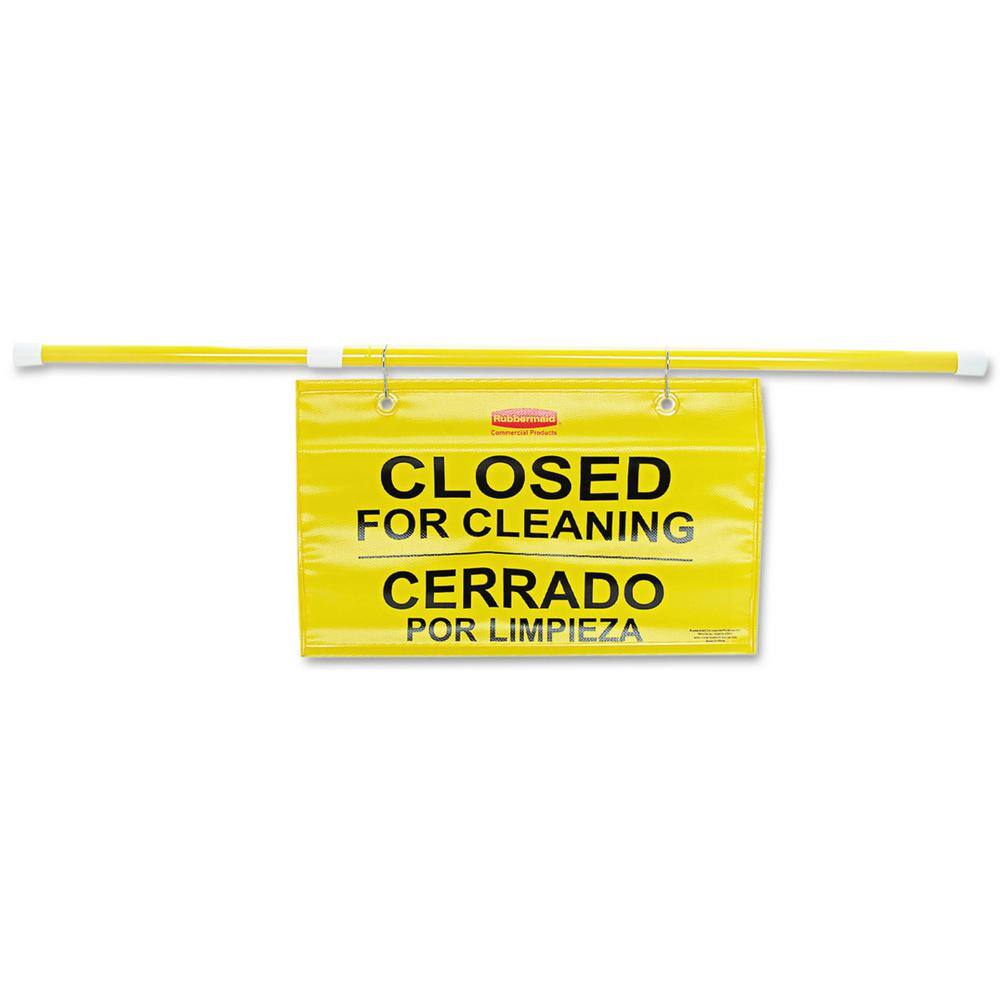 Rubbermaid Commercial Products Site Safety Hanging Sign with Multi-Lingual Closed for Cleaning Imprint RCP9S1600YL