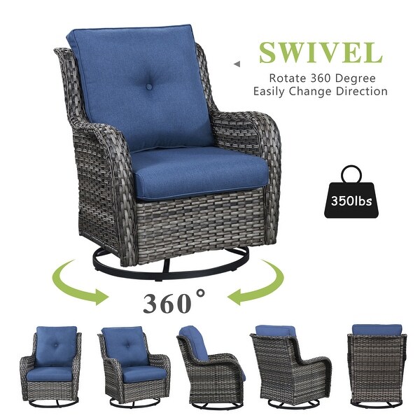 Pocassy 5Piece Outdoor Wicker Sofa Set with Swivel Chairs