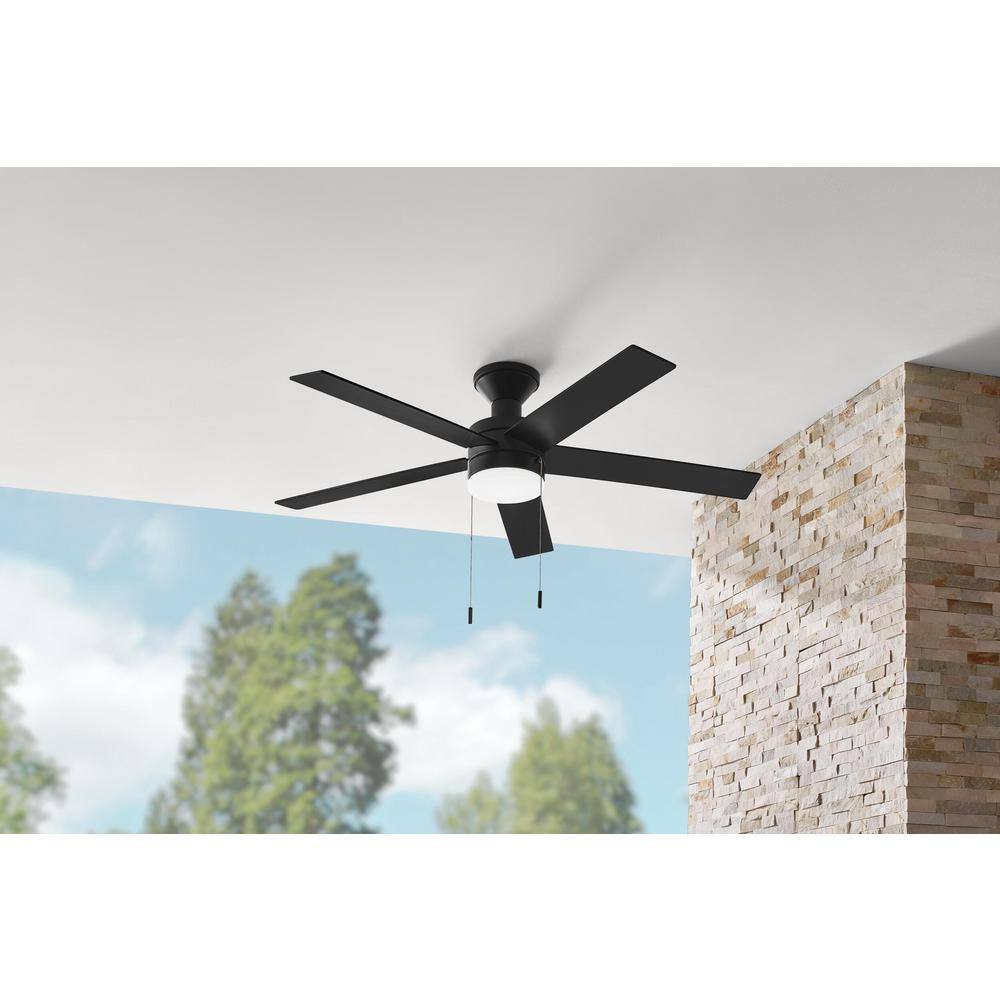 Hampton Bay Caltris 52 in. Integrated LED IndoorOutdoor Matte Black Ceiling Fan with Light and Pull Chains Included AK382HG-MBK