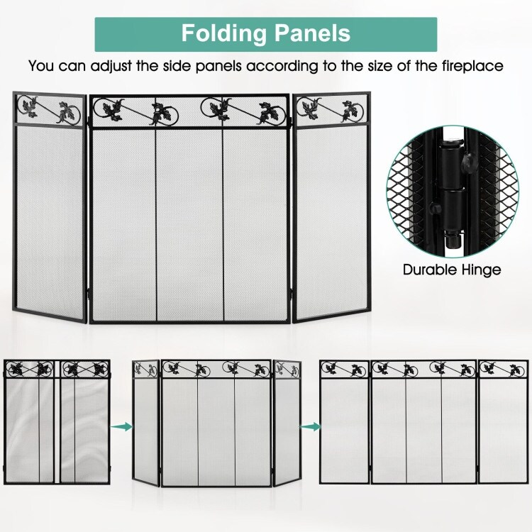 3 Panel Fireplace Screen Decor Cover with Exquisite Pattern