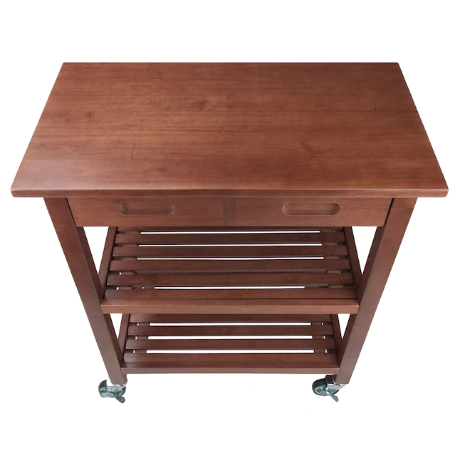 Winsome Wood Brown Wood Base with Wood Top Rolling Kitchen Cart (16.66-in x 28.27-in x 33.07-in)