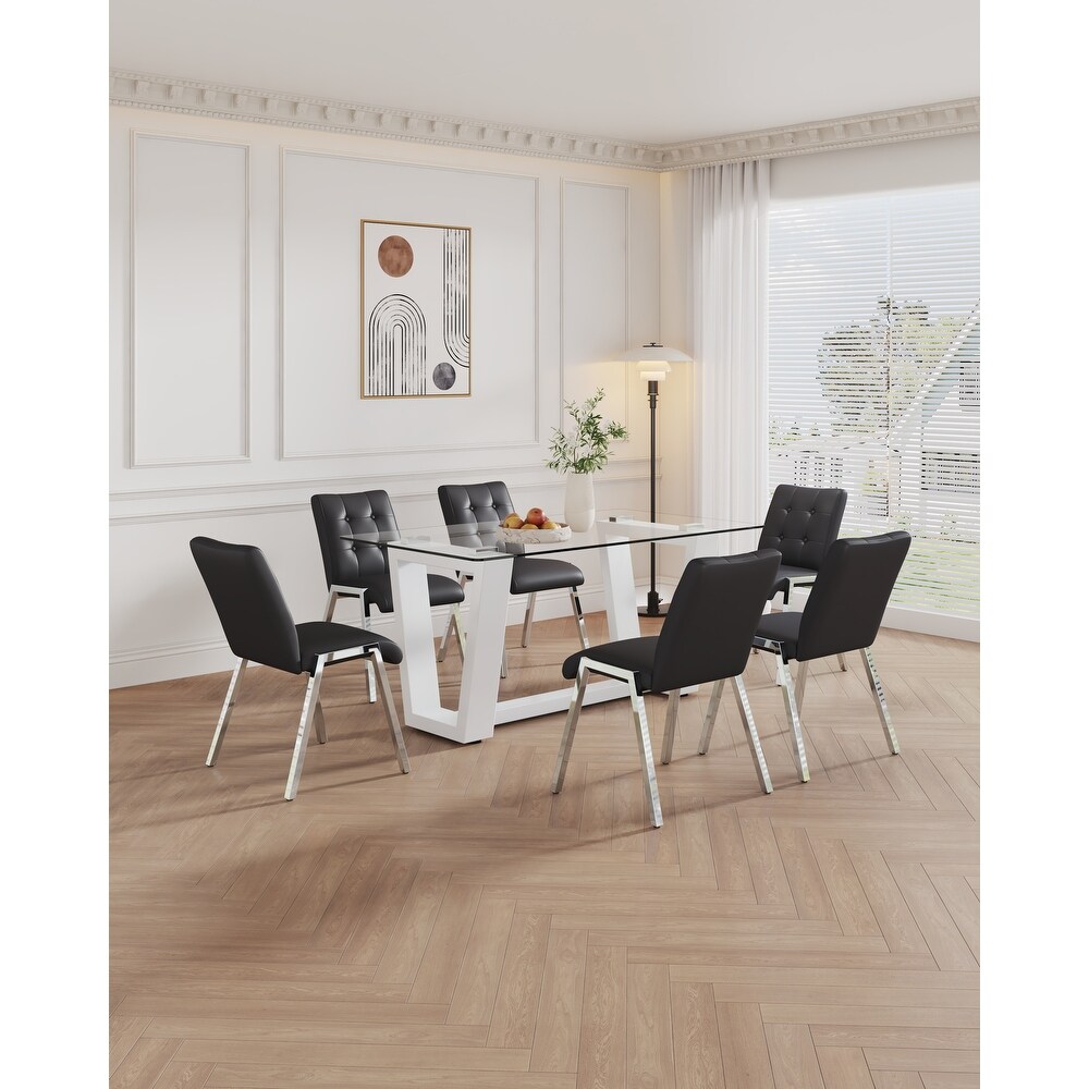 Table and chair set  rectangular  MDF trapezoidal support  armless high back dining chairs (1 table and 6 chairs)