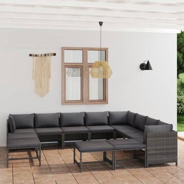 12 Piece Patio Lounge Set with Cushions Poly Rattan Gray - Overstock - 36364634