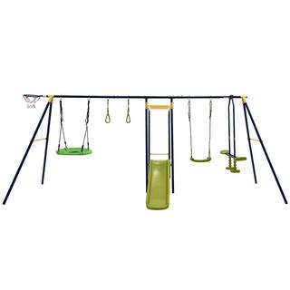 Gymax 660 lbs. Kids Metal Swing Set for Backyard 7-in-1 Multi-Functional Swing Set GYM10812